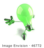 #46772 Royalty-Free (Rf) Illustration Of A Green 3d Glass Light Bulb Mascot Holding His Arms Out - Version 2