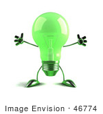 #46774 Royalty-Free (Rf) Illustration Of A Green 3d Glass Light Bulb Mascot Holding His Arms Out - Version 1