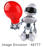 #46777 Royalty-Free (Rf) Illustration Of A 3d Techno Robot Mascot Holding A Red Light Bulb