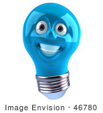 #46780 Royalty-Free (Rf) Illustration Of A Blue 3d Electric Light Bulb Head Mascot Smiling - Version 1