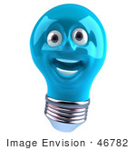 #46782 Royalty-Free (Rf) Illustration Of A Blue 3d Electric Light Bulb Head Mascot Smiling - Version 2