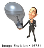 #46784 Royalty-Free (Rf) Illustration Of A 3d White Corporate Businessman Mascot Holding A Light Bulb - Version 4