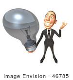 #46785 Royalty-Free (Rf) Illustration Of A 3d White Corporate Businessman Mascot Holding A Light Bulb - Version 2