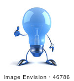 #46786 Royalty-Free (Rf) Illustration Of A Blue 3d Glass Light Bulb Mascot Giving The Thumbs Up