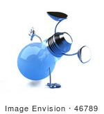 #46789 Royalty-Free (Rf) Illustration Of A Blue 3d Glass Light Bulb Mascot Doing A Hand Stand