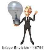 #46794 Royalty-Free (Rf) Illustration Of A 3d White Corporate Businessman Mascot Holding A Light Bulb - Version 1