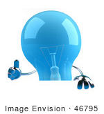 #46795 Royalty-Free (Rf) Illustration Of A Blue 3d Glass Light Bulb Mascot Giving The Thumbs Up And Holding A Blank Sign