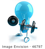 #46797 Royalty-Free (Rf) Illustration Of A Blue 3d Glass Light Bulb Mascot Lifting Weights - Version 2