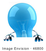 #46800 Royalty-Free (Rf) Illustration Of A Blue 3d Glass Light Bulb Mascot Holding Up A Blank Sign