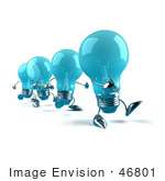 #46801 Royalty-Free (Rf) Illustration Of A Line Of Blue 3d Glass Light Bulb Mascots