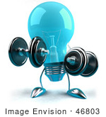 #46803 Royalty-Free (Rf) Illustration Of A Blue 3d Glass Light Bulb Mascot Lifting Weights - Version 1