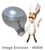 #46808 Royalty-Free (Rf) Illustration Of A 3d Chef Henry Mascot Holding A Light Bulb - Version 3