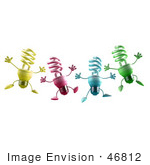 #46812 Royalty-Free (Rf) Illustration Of Four Colorful 3d Spiral Light Bulb Mascots Leaping
