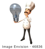 #46836 Royalty-Free (Rf) Illustration Of A 3d Chef Henry Mascot Holding A Light Bulb - Version 2
