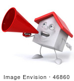 #46860 Royalty-Free (Rf) Illustration Of A 3d White Clay House Mascot Using A Megaphone - Version 3