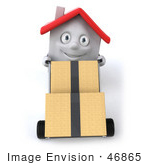 #46865 Royalty-Free (Rf) Illustration Of A 3d White Clay House Mascot Moving Boxes On A Dolly - Version 2