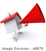 #46870 Royalty-Free (Rf) Illustration Of A 3d White Clay House Mascot Using A Megaphone - Version 2
