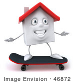 #46872 Royalty-Free (Rf) Illustration Of A 3d White Clay House Mascot Skateboarding - Version 1