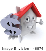 #46876 Royalty-Free (Rf) Illustration Of A 3d White Clay House Mascot Holding A Dollar Symbol - Version 3