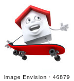 #46879 Royalty-Free (Rf) Illustration Of A 3d White Clay House Mascot Skateboarding - Version 2