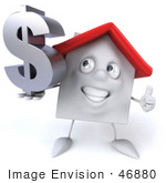 #46880 Royalty-Free (Rf) Illustration Of A 3d White Clay House Mascot Holding A Dollar Symbol - Version 4