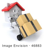 #46883 Royalty-Free (Rf) Illustration Of A 3d White Clay House Mascot Moving Boxes On A Dolly - Version 1
