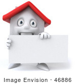#46886 Royalty-Free (Rf) Illustration Of A 3d White Clay House Mascot Holding A Blank Business Card - Version 1