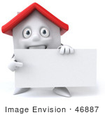 #46887 Royalty-Free (Rf) Illustration Of A 3d White Clay House Mascot Holding A Blank Business Card - Version 2