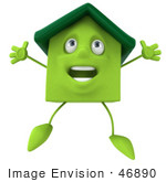 #46890 Royalty-Free (Rf) Illustration Of A 3d Green Clay House Mascot Jumping - Version 1