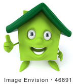 #46891 Royalty-Free (Rf) Illustration Of A 3d Green Clay House Mascot Giving The Thumbs Up
