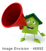 #46892 Royalty-Free (Rf) Illustration Of A 3d Green Clay House Mascot Using A Megaphone - Version 1