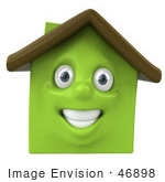 #46898 Royalty-Free (Rf) Illustration Of A 3d Green Clay House Mascot Smiling - Version 1