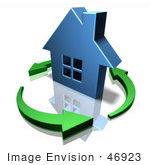 #46923 Royalty-Free (Rf) Illustration Of A 3d Blue House Surrounded By Circling Green Arrows - Version 2