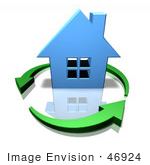 #46924 Royalty-Free (Rf) Illustration Of A 3d Blue House Surrounded By Circling Green Arrows - Version 3