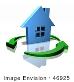 #46925 Royalty-Free (Rf) Illustration Of A 3d Blue House Surrounded By Circling Green Arrows - Version 1