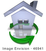 #46941 Royalty-Free (Rf) Illustration Of A 3d Chrome House Being Circled By Green Arrows - Version 6