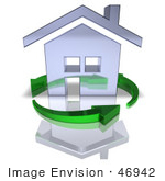 #46942 Royalty-Free (Rf) Illustration Of A 3d Chrome House Being Circled By Green Arrows - Version 5