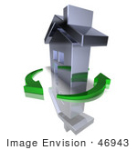 #46943 Royalty-Free (Rf) Illustration Of A 3d Chrome House Being Circled By Green Arrows - Version 8