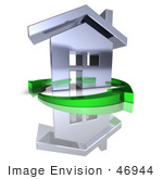 #46944 Royalty-Free (Rf) Illustration Of A 3d Chrome House Being Circled By Green Arrows - Version 7