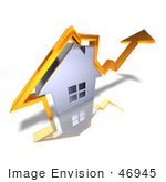 #46945 Royalty-Free (Rf) Illustration Of A 3d Chrome House With An Orange Arrow Going Over The Top - Version 2