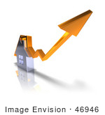#46946 Royalty-Free (Rf) Illustration Of A 3d Chrome House With An Orange Arrow Going Over The Top - Version 1