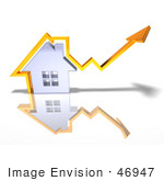 #46947 Royalty-Free (Rf) Illustration Of A 3d Chrome House With An Orange Arrow Going Over The Top - Version 3