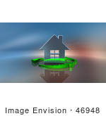 #46948 Royalty-Free (Rf) Illustration Of A 3d Chrome House Being Circled By Green Arrows - Version 1