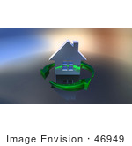 #46949 Royalty-Free (Rf) Illustration Of A 3d Chrome House Being Circled By Green Arrows - Version 4