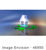 #46950 Royalty-Free (Rf) Illustration Of A 3d Chrome House Being Circled By Green Arrows - Version 2