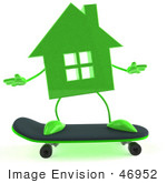 #46952 Royalty-Free (Rf) Illustration Of A 3d Green House Mascot Skateboarding - Version 1