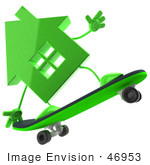 #46953 Royalty-Free (Rf) Illustration Of A 3d Green House Mascot Skateboarding - Version 3