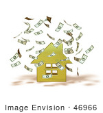 #46966 Royalty-Free (Rf) Illustration Of Money Falling Down Around A 3d Yellow House - Version 1