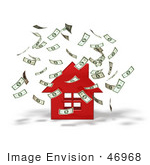 #46968 Royalty-Free (Rf) Illustration Of Money Falling Down Around A 3d Red House - Version 1