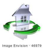 #46979 Royalty-Free (Rf) Illustration Of A 3d Chrome House Being Circled By Green Arrows - Version 9